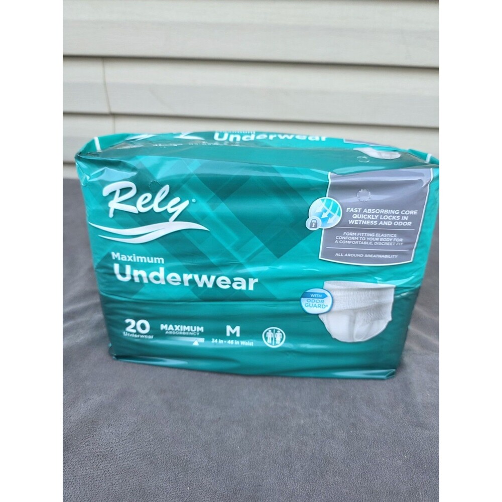 Rely Unisex Adult Underwear, Maximum Absorbency, Size Medium, Pack of 20